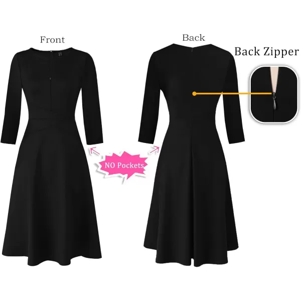 VFSHOW Womens Elegant Front Zipper Slim Work Business Office Party Cocktail ALine DressBlack 34 Sleeve Midilength