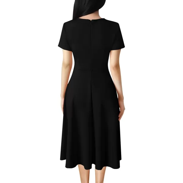 VFSHOW Womens Elegant Front Zipper Slim Work Business Office Party Cocktail ALine DressBlack Short Sleeve