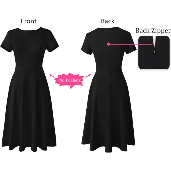 VFSHOW Womens Elegant Front Zipper Slim Work Business Office Party Cocktail ALine DressBlack Short Sleeve
