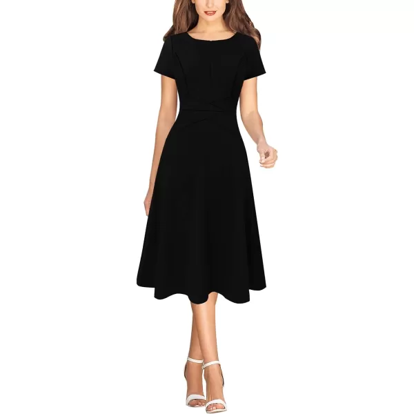 VFSHOW Womens Elegant Front Zipper Slim Work Business Office Party Cocktail ALine DressBlack Short Sleeve