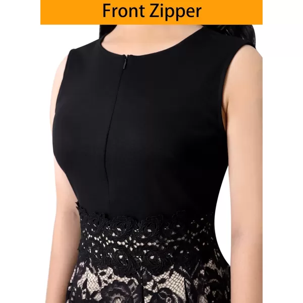 VFSHOW Womens Elegant Front Zipper Slim Work Business Office Party Cocktail ALine DressBlack and Lace5