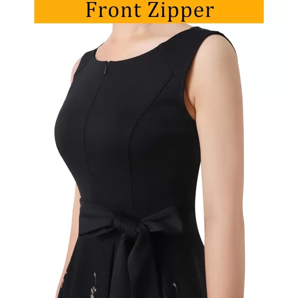 VFSHOW Womens Elegant Front Zipper Slim Work Business Office Party Cocktail ALine DressBlack and Pink Floral Print