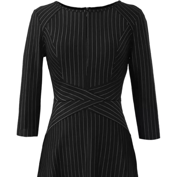 VFSHOW Womens Elegant Front Zipper Slim Work Business Office Party Cocktail ALine DressBlack and White Stripe 34 Sleeve