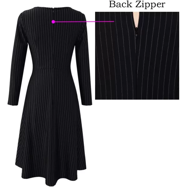 VFSHOW Womens Elegant Front Zipper Slim Work Business Office Party Cocktail ALine DressBlack and White Striped Print 2