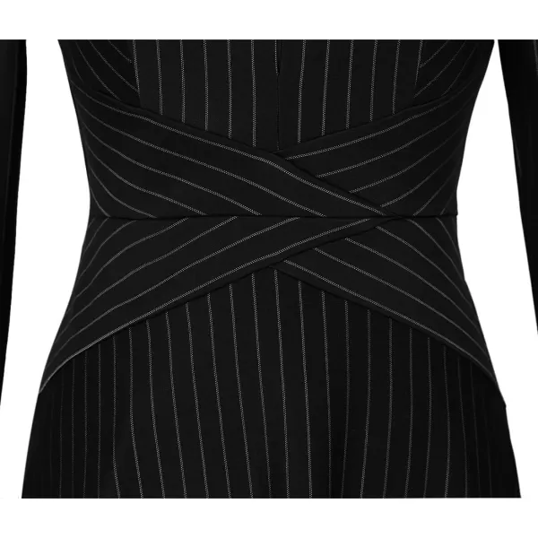 VFSHOW Womens Elegant Front Zipper Slim Work Business Office Party Cocktail ALine DressBlack and White Striped Print 2