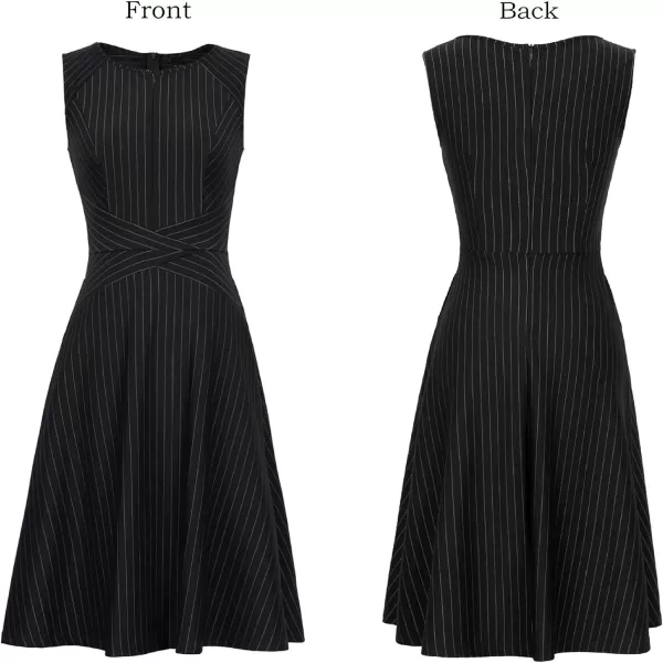 VFSHOW Womens Elegant Front Zipper Slim Work Business Office Party Cocktail ALine DressBlack and White Striped2