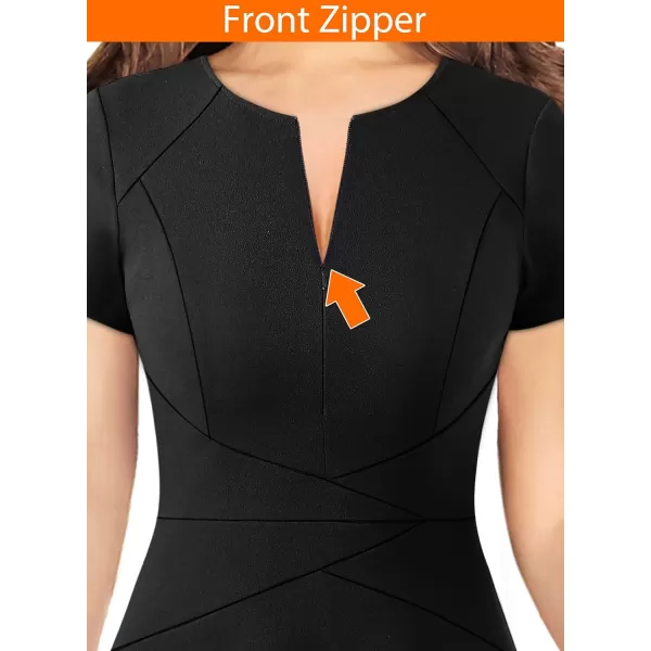 VFSHOW Womens Elegant Front Zipper Slim Work Business Office Party Cocktail ALine DressBlackpolyester