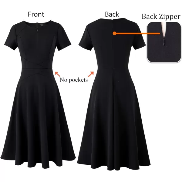 VFSHOW Womens Elegant Front Zipper Slim Work Business Office Party Cocktail ALine DressBlackpolyester