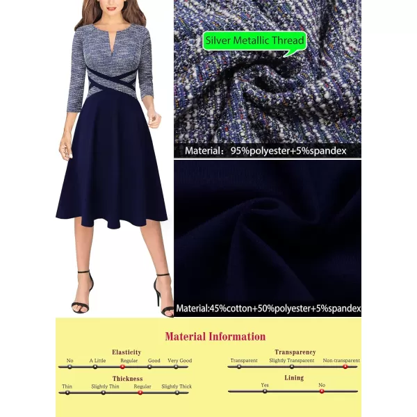 VFSHOW Womens Elegant Front Zipper Slim Work Business Office Party Cocktail ALine DressBlue Tweed and Navy