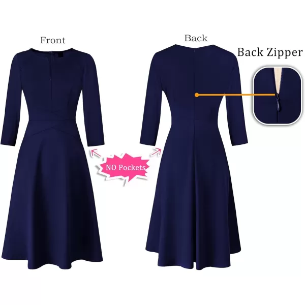 VFSHOW Womens Elegant Front Zipper Slim Work Business Office Party Cocktail ALine DressDark Blue 34 Sleeve