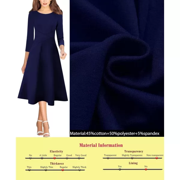 VFSHOW Womens Elegant Front Zipper Slim Work Business Office Party Cocktail ALine DressDark Blue 34 Sleeve