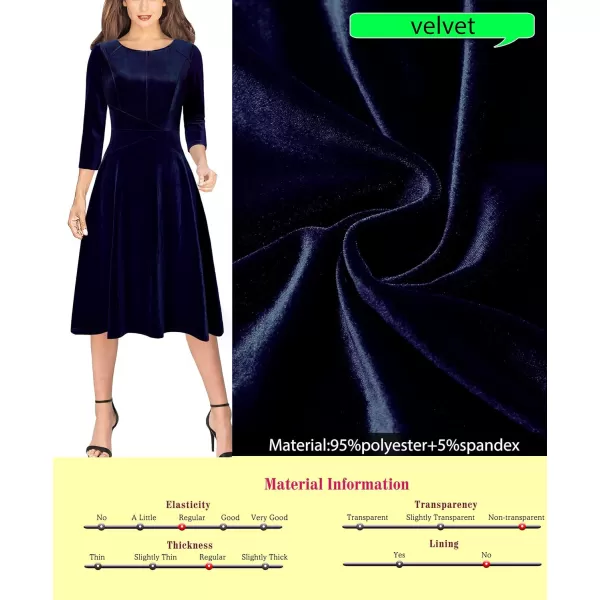 VFSHOW Womens Elegant Front Zipper Slim Work Business Office Party Cocktail ALine DressDark Blue Velvet