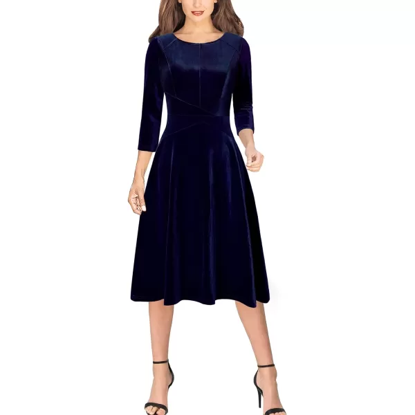 VFSHOW Womens Elegant Front Zipper Slim Work Business Office Party Cocktail ALine DressDark Blue Velvet