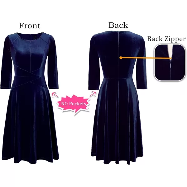 VFSHOW Womens Elegant Front Zipper Slim Work Business Office Party Cocktail ALine DressDark Blue Velvet