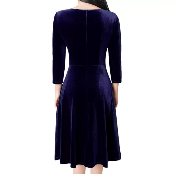 VFSHOW Womens Elegant Front Zipper Slim Work Business Office Party Cocktail ALine DressDark Blue Velvet