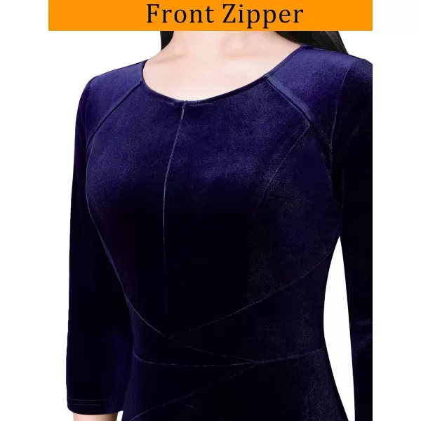 VFSHOW Womens Elegant Front Zipper Slim Work Business Office Party Cocktail ALine DressDark Blue Velvet