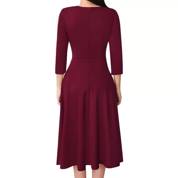 VFSHOW Womens Elegant Front Zipper Slim Work Business Office Party Cocktail ALine DressDark Red 34 Sleeve Midilength