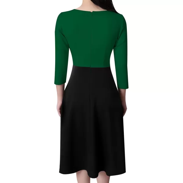 VFSHOW Womens Elegant Front Zipper Slim Work Business Office Party Cocktail ALine DressGreen  Black 34 Sleeve