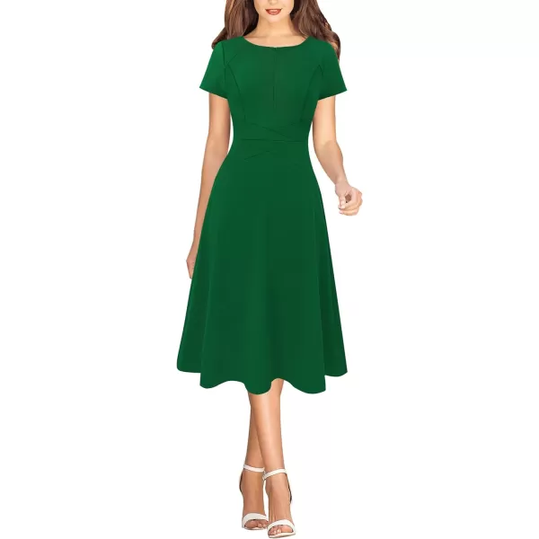 VFSHOW Womens Elegant Front Zipper Slim Work Business Office Party Cocktail ALine DressGreen Short Sleeve