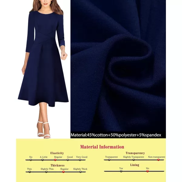 VFSHOW Womens Elegant Front Zipper Slim Work Business Office Party Cocktail ALine DressNavy Blue 34 Sleeve Midilength