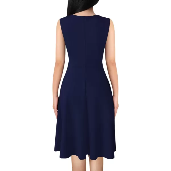 VFSHOW Womens Elegant Front Zipper Slim Work Business Office Party Cocktail ALine DressNavy Blue Sleeveless