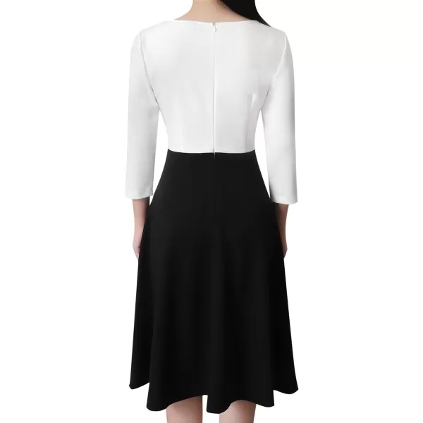 VFSHOW Womens Elegant Front Zipper Slim Work Business Office Party Cocktail ALine DressOff White and Black2