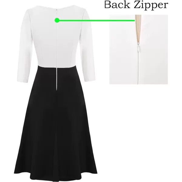 VFSHOW Womens Elegant Front Zipper Slim Work Business Office Party Cocktail ALine DressOff White and Black2