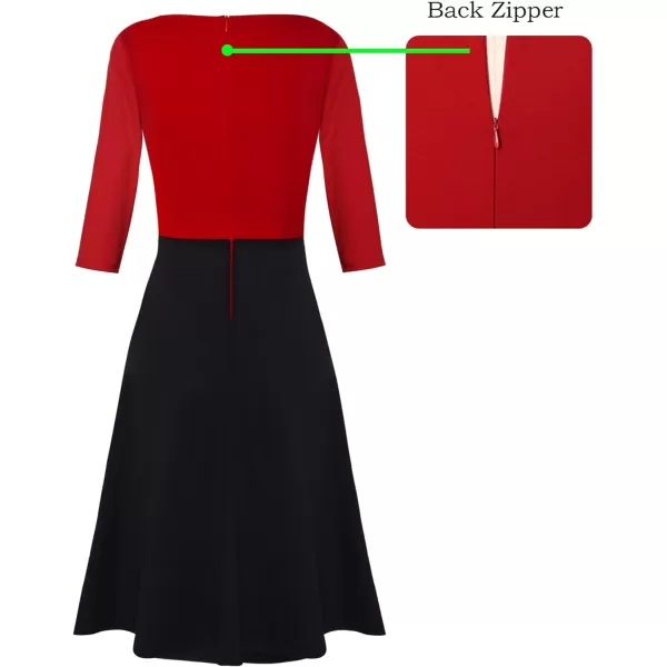 VFSHOW Womens Elegant Front Zipper Slim Work Business Office Party Cocktail ALine DressRed  Black 34 Sleeve2