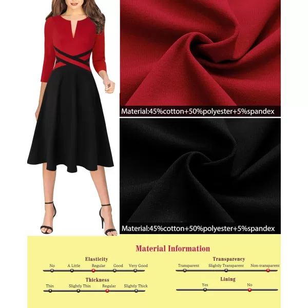 VFSHOW Womens Elegant Front Zipper Slim Work Business Office Party Cocktail ALine DressRed  Black 34 Sleeve2