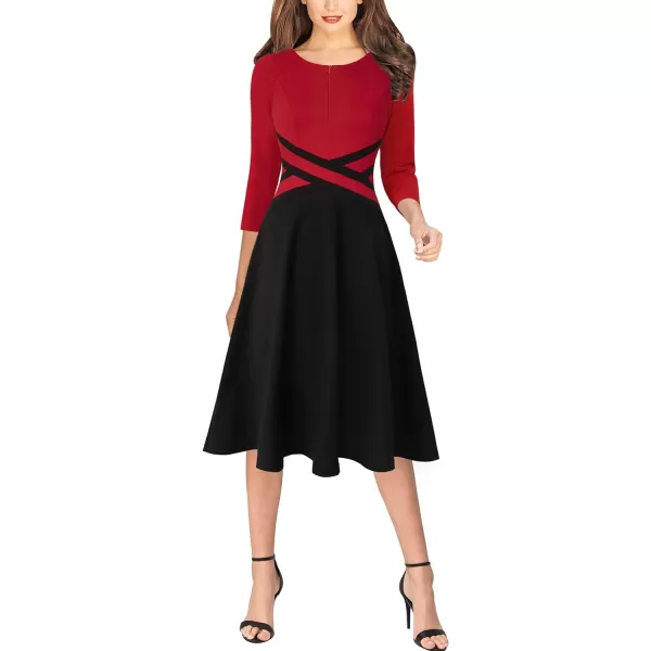 VFSHOW Womens Elegant Front Zipper Slim Work Business Office Party Cocktail ALine DressRed  Black 34 Sleeve2