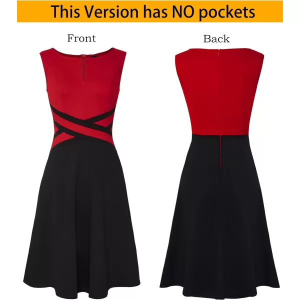 VFSHOW Womens Elegant Front Zipper Slim Work Business Office Party Cocktail ALine DressRed and Blacksleeveless