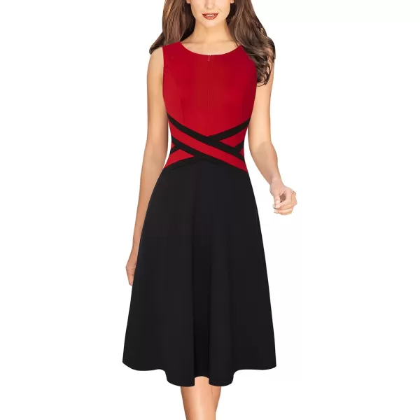 VFSHOW Womens Elegant Front Zipper Slim Work Business Office Party Cocktail ALine DressRed and Blacksleeveless