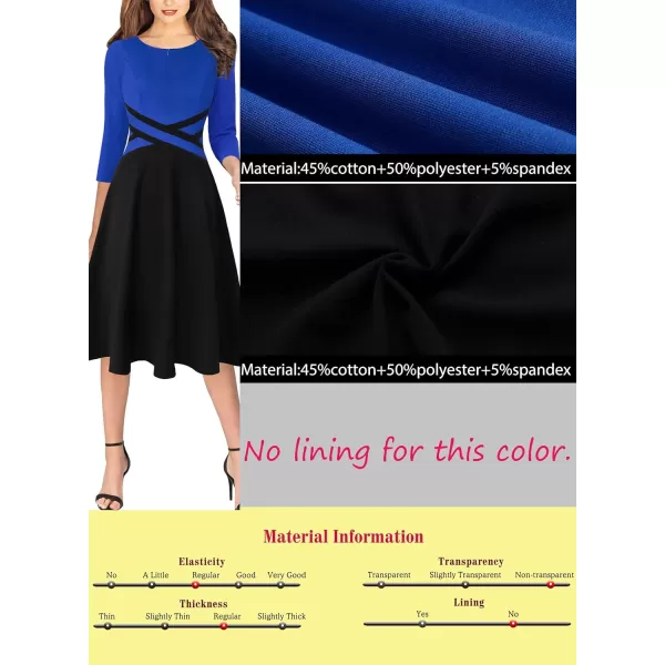 VFSHOW Womens Elegant Front Zipper Slim Work Business Office Party Cocktail ALine DressRoyal Blue  Black 34 Sleeve