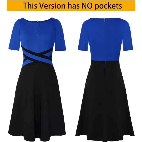 VFSHOW Womens Elegant Front Zipper Slim Work Business Office Party Cocktail ALine DressRoyal Blue and Black