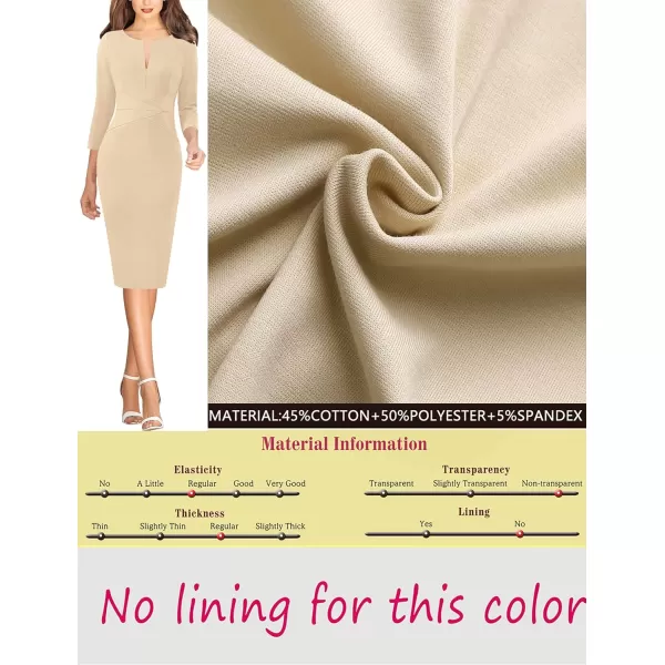 VFSHOW Womens Elegant Front Zipper Slim Work Business Office Party Pencil DressBeige 34 Sleeve  2