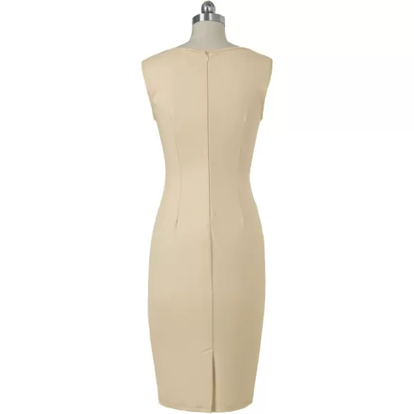 VFSHOW Womens Elegant Front Zipper Slim Work Business Office Party Pencil DressBeige