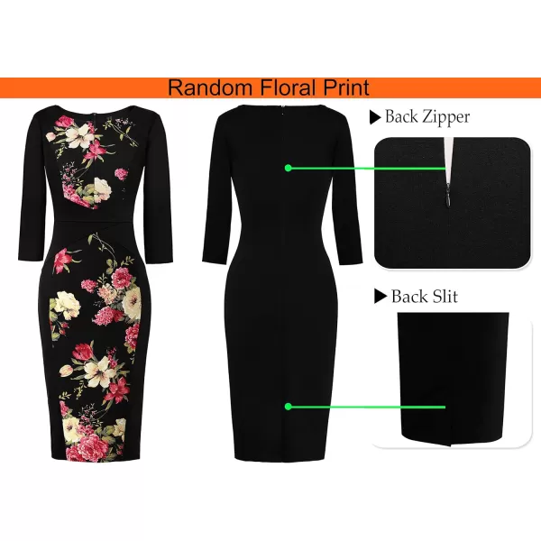 VFSHOW Womens Elegant Front Zipper Slim Work Business Office Party Pencil DressBlack  Multi Floral Print 6