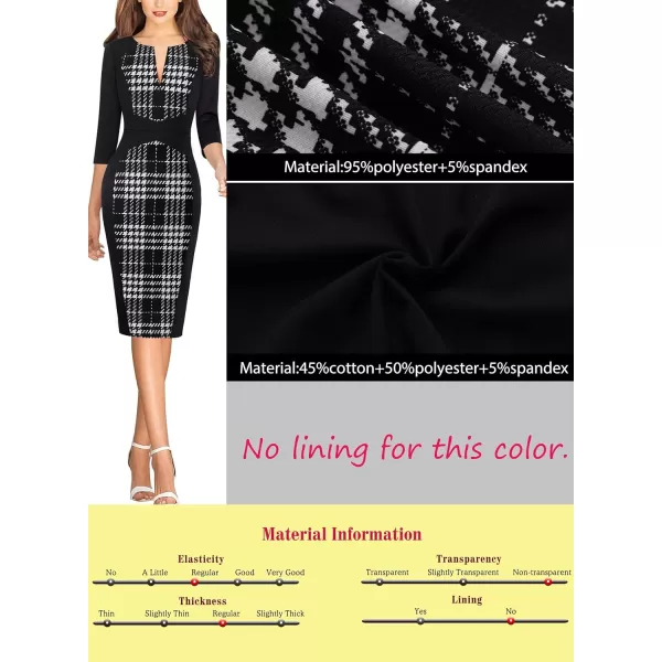 VFSHOW Womens Elegant Front Zipper Slim Work Business Office Party Pencil DressBlack Houndstooth Plaid