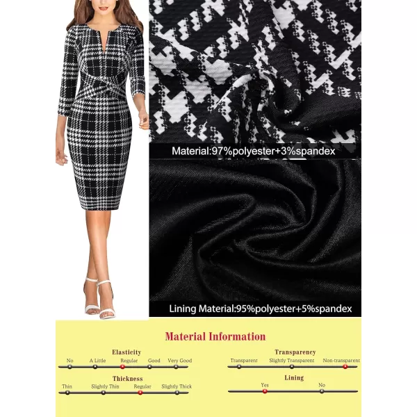 VFSHOW Womens Elegant Front Zipper Slim Work Business Office Party Pencil DressBlack White Houndstooth Print2