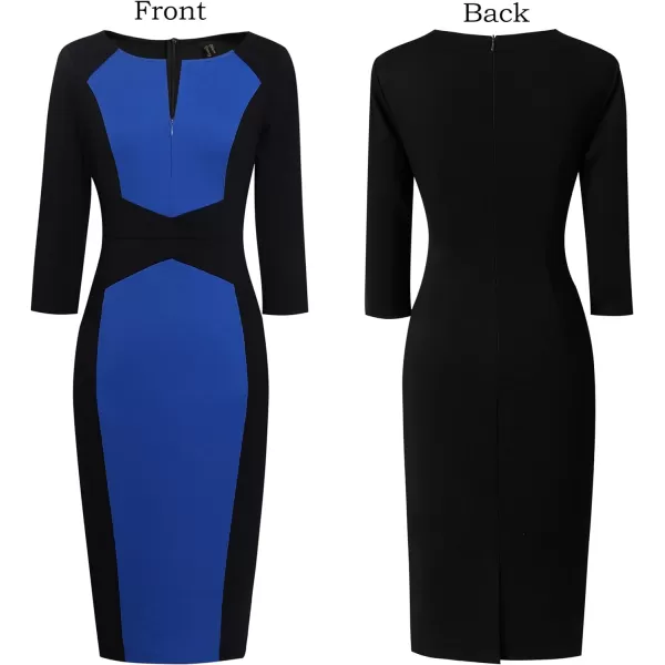 VFSHOW Womens Elegant Front Zipper Slim Work Business Office Party Pencil DressBlack and Blue