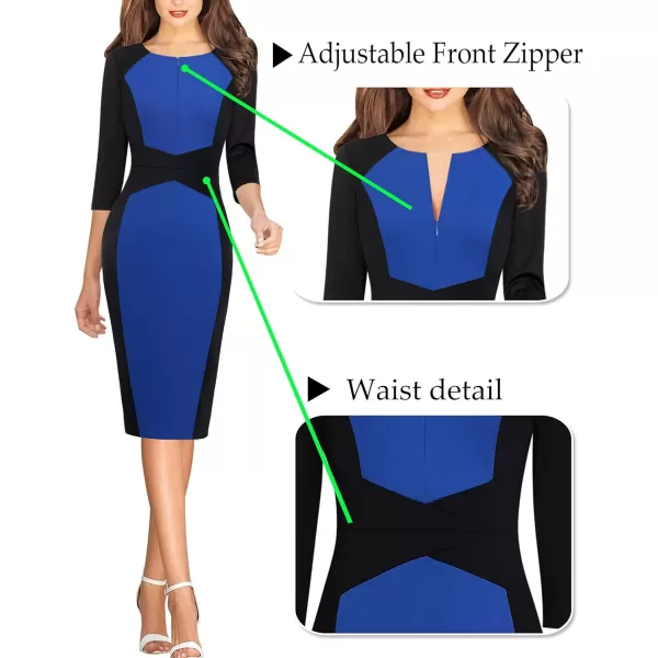 VFSHOW Womens Elegant Front Zipper Slim Work Business Office Party Pencil DressBlack and Blue