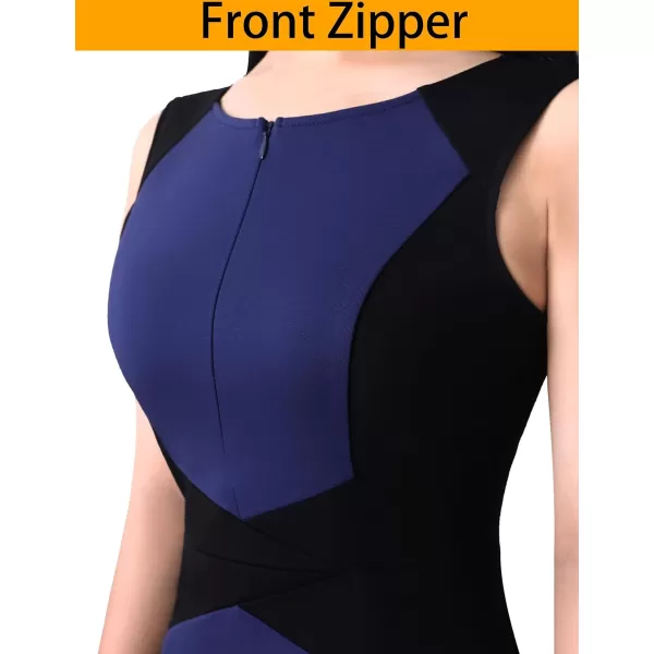 VFSHOW Womens Elegant Front Zipper Slim Work Business Office Party Pencil DressBlack and Blue2