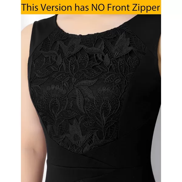 VFSHOW Womens Elegant Front Zipper Slim Work Business Office Party Pencil DressBlack and Floral Lace9