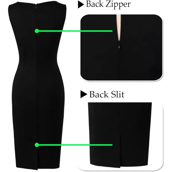 VFSHOW Womens Elegant Front Zipper Slim Work Business Office Party Pencil DressBlack and Peach