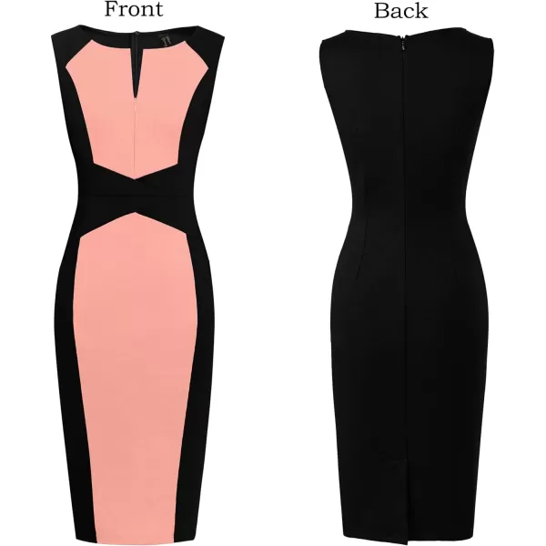 VFSHOW Womens Elegant Front Zipper Slim Work Business Office Party Pencil DressBlack and Peach