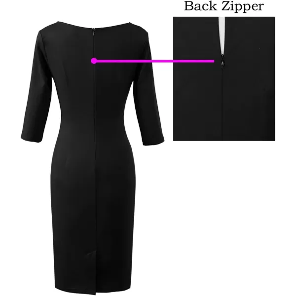 VFSHOW Womens Elegant Front Zipper Slim Work Business Office Party Pencil DressBlack34 Sleeves