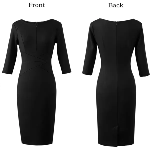 VFSHOW Womens Elegant Front Zipper Slim Work Business Office Party Pencil DressBlack34 Sleeves