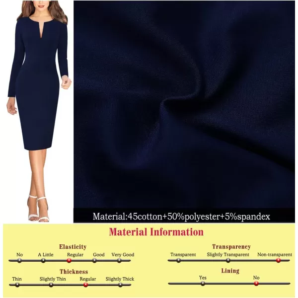 VFSHOW Womens Elegant Front Zipper Slim Work Business Office Party Pencil DressBlue Long Sleeve 2