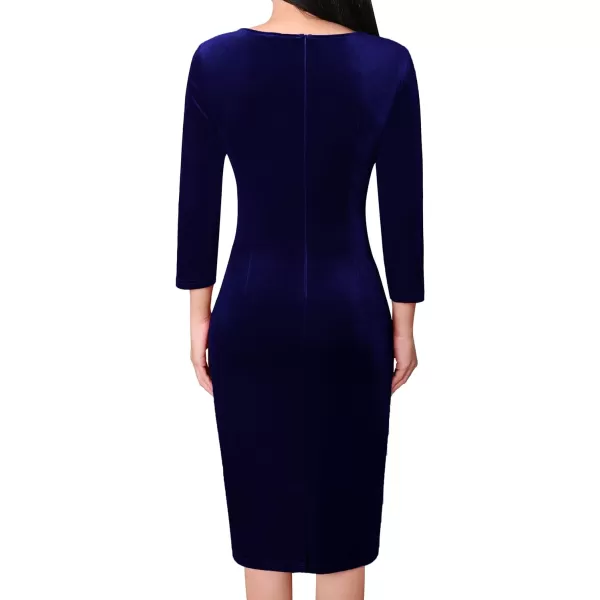 VFSHOW Womens Elegant Front Zipper Slim Work Business Office Party Pencil DressDark Blue Velvet