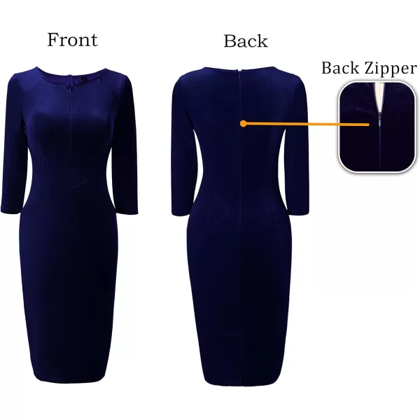 VFSHOW Womens Elegant Front Zipper Slim Work Business Office Party Pencil DressDark Blue Velvet